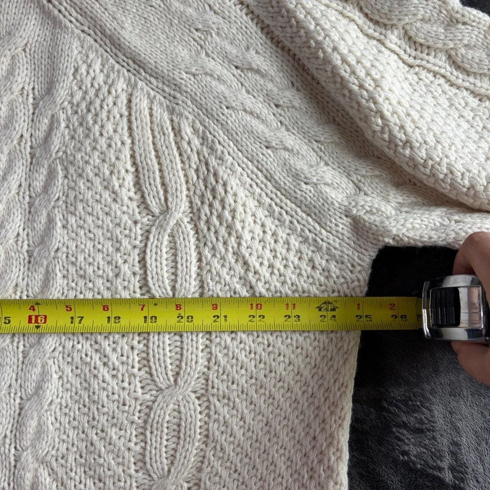 Cream Cable‎ Knit Oversized Crewneck Sweater XL Unisex Fisherman Chunky